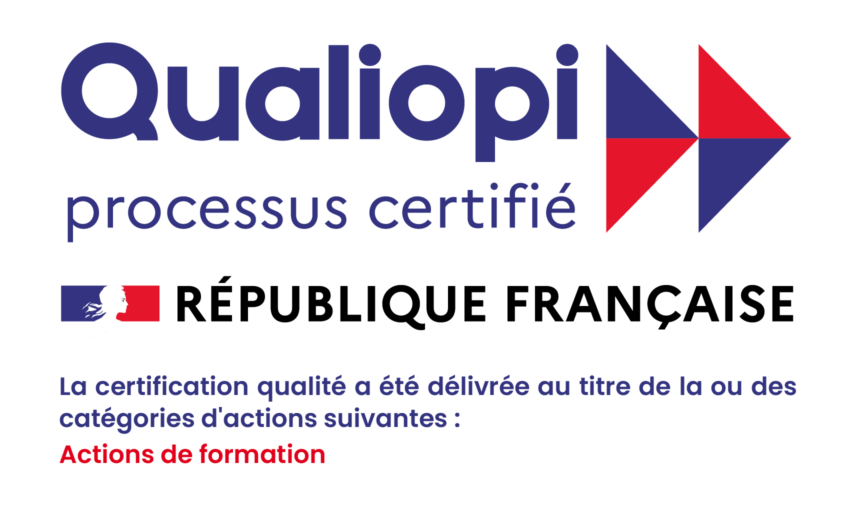 Qualiopi, processus certifié. République française. La certification qualité a été délivrée au titre de la catégorie d'actions suivante : actions de formation